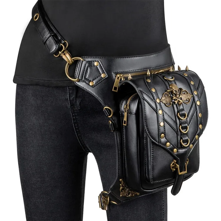 FHG131BK Skull Head Decoration Multi-function PU Leather One-shoulder Crossbody Bag Waist Bag for Ladies