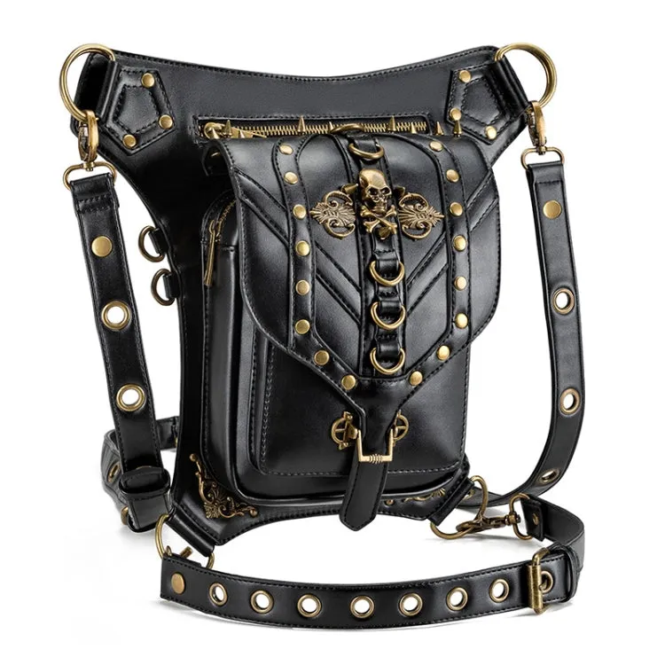 FHG131BK Skull Head Decoration Multi-function PU Leather One-shoulder Crossbody Bag Waist Bag for Ladies