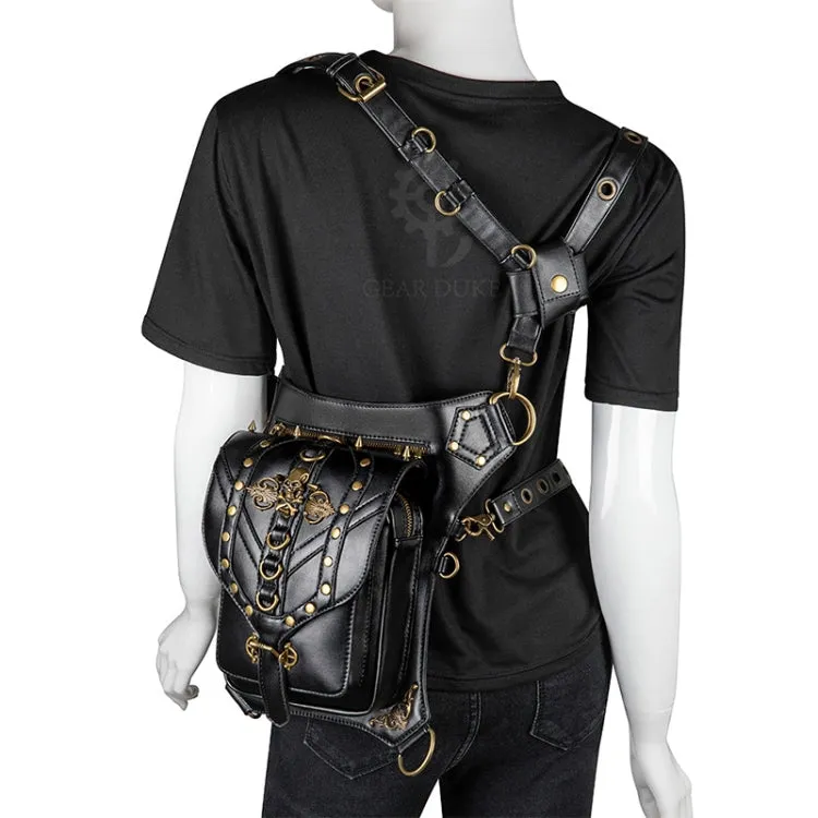 FHG131BK Skull Head Decoration Multi-function PU Leather One-shoulder Crossbody Bag Waist Bag for Ladies