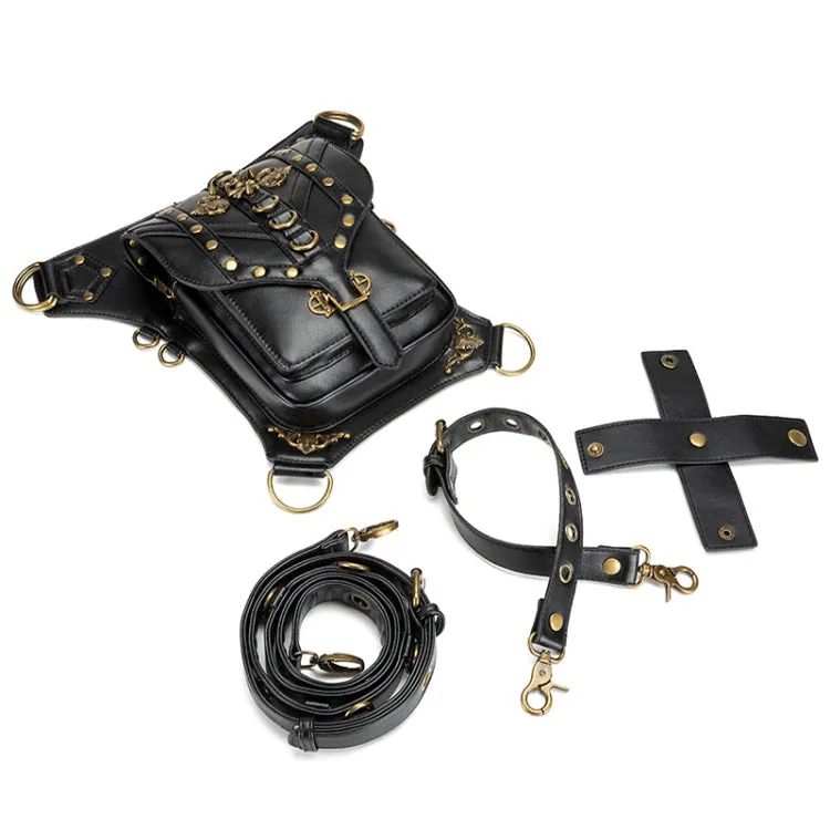 FHG131BK Skull Head Decoration Multi-function PU Leather One-shoulder Crossbody Bag Waist Bag for Ladies