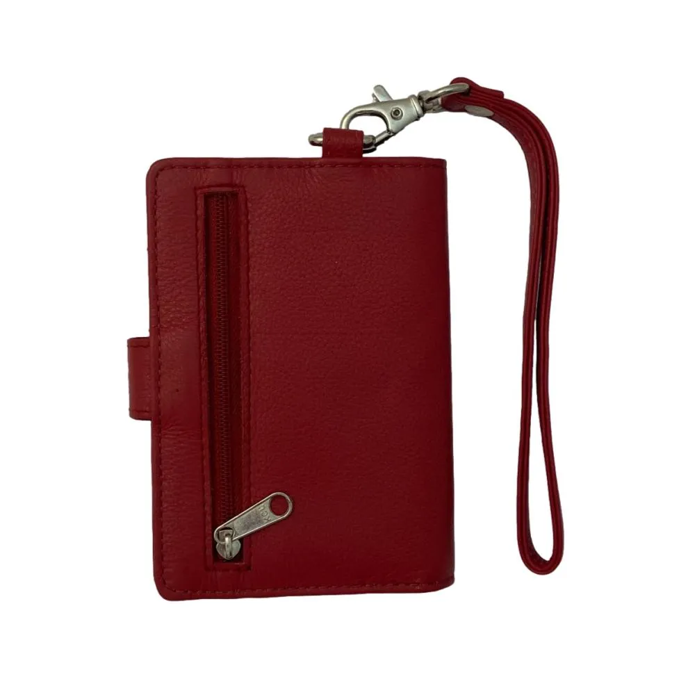 Fine Leather Clutch Wallet with Wrist Strap, Zipper Closures & Credit Card Pockets