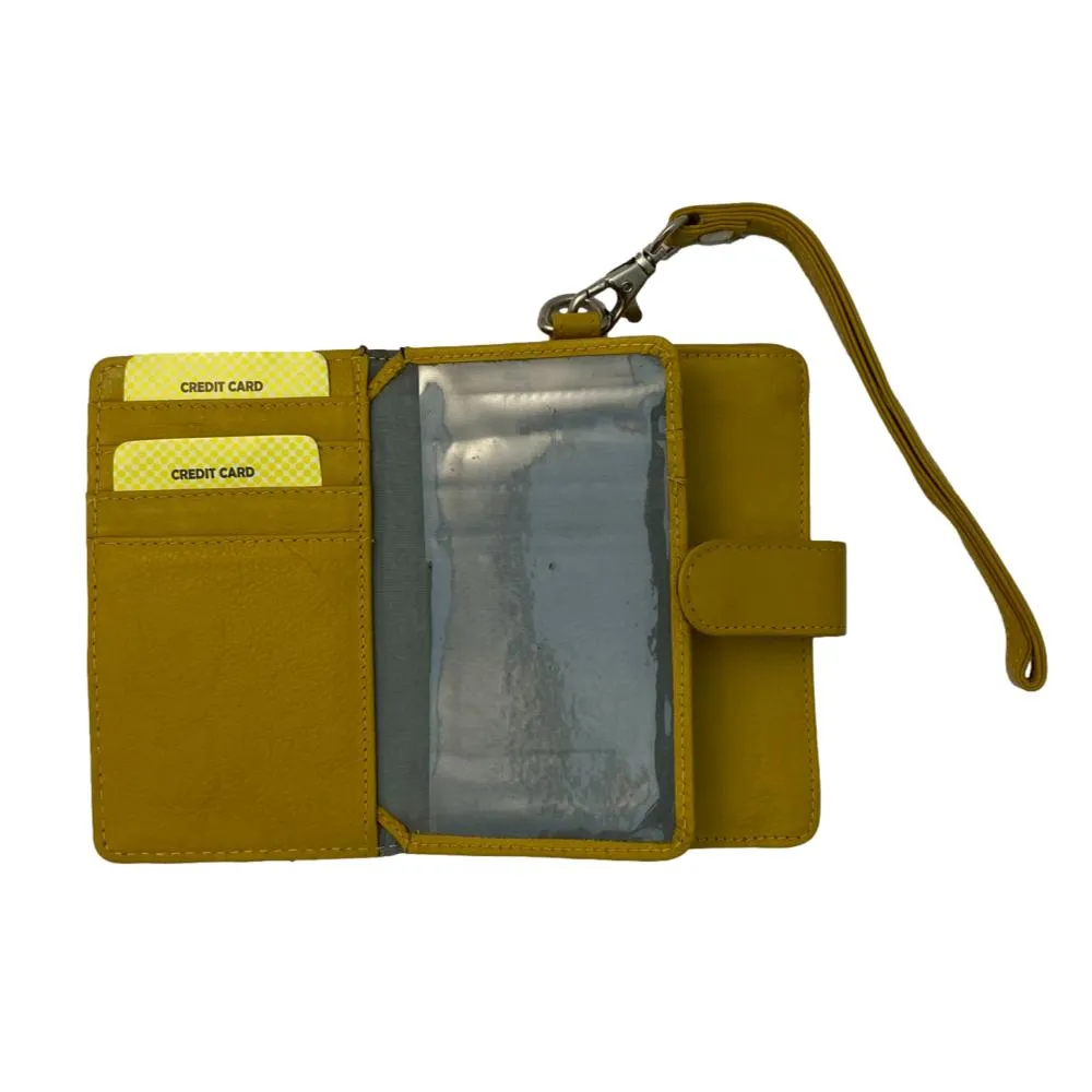 Fine Leather Clutch Wallet with Wrist Strap, Zipper Closures & Credit Card Pockets