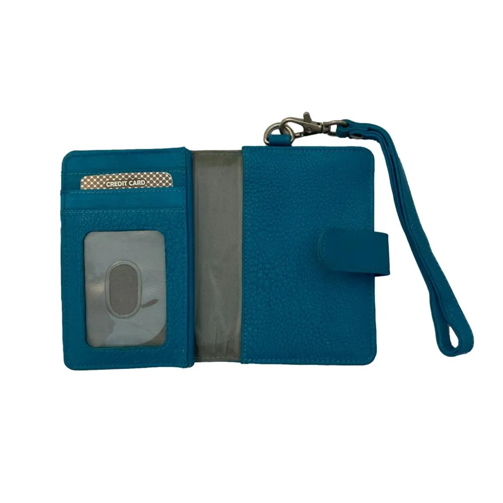 Fine Leather Clutch Wallet with Wrist Strap, Zipper Closures & Credit Card Pockets