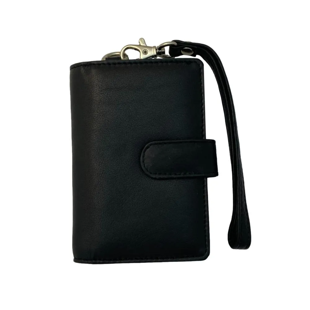 Fine Leather Clutch Wallet with Wrist Strap, Zipper Closures & Credit Card Pockets