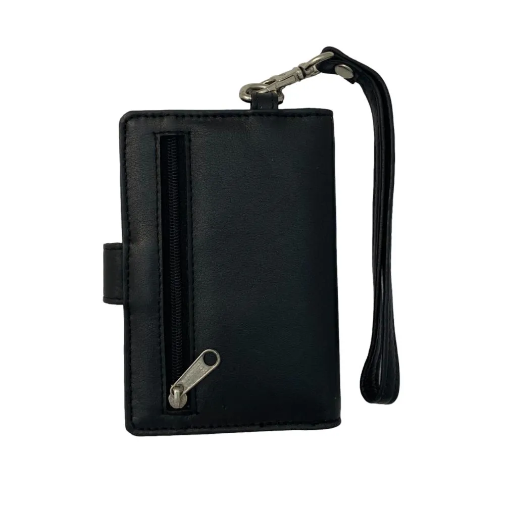 Fine Leather Clutch Wallet with Wrist Strap, Zipper Closures & Credit Card Pockets