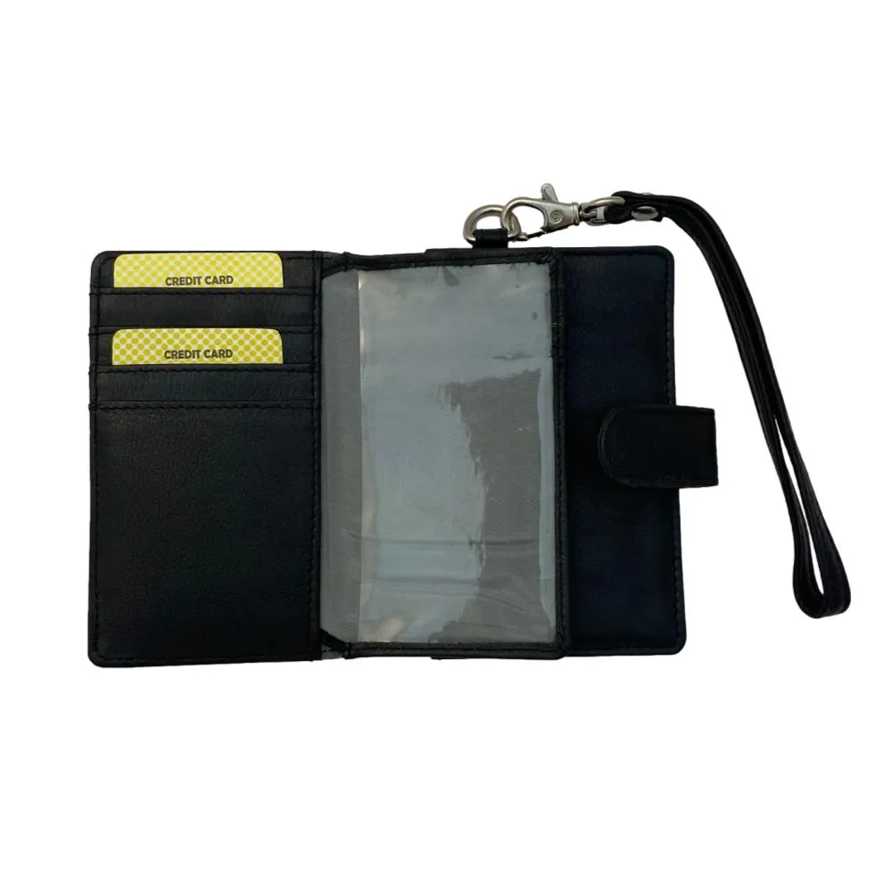 Fine Leather Clutch Wallet with Wrist Strap, Zipper Closures & Credit Card Pockets