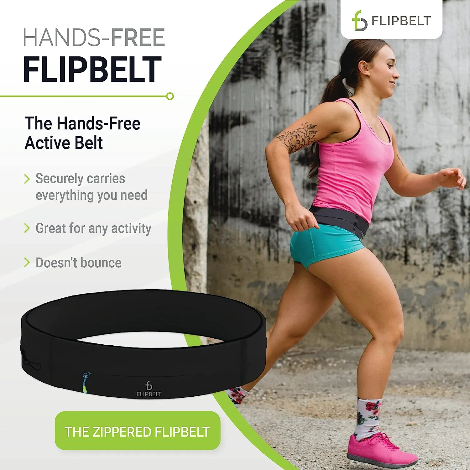 FlipBelt Zipper Running Belt Fanny Pack Black XXS