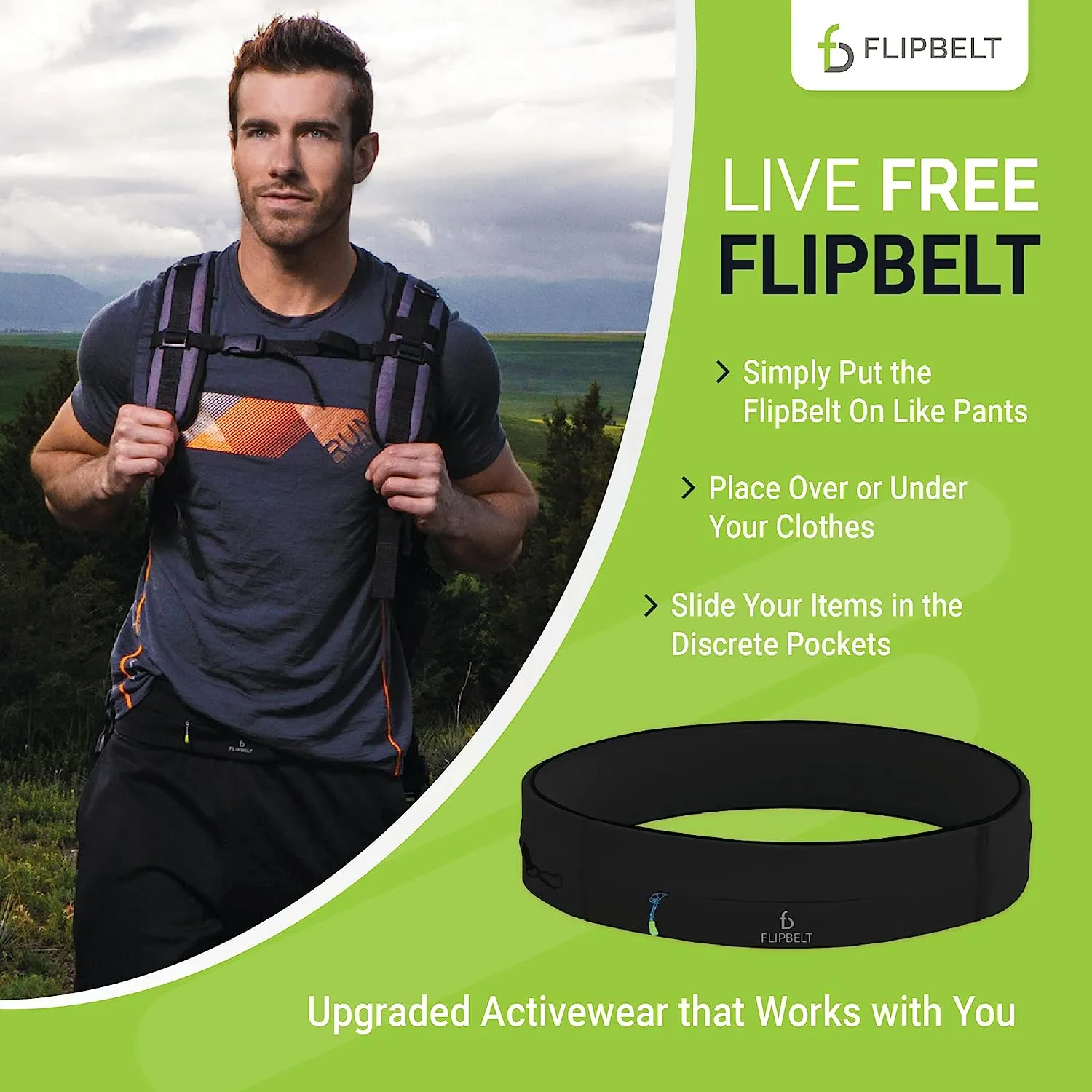 FlipBelt Zipper Running Belt Fanny Pack Black XXS