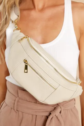 For Travel's Sake Beige Leather Fanny Pack