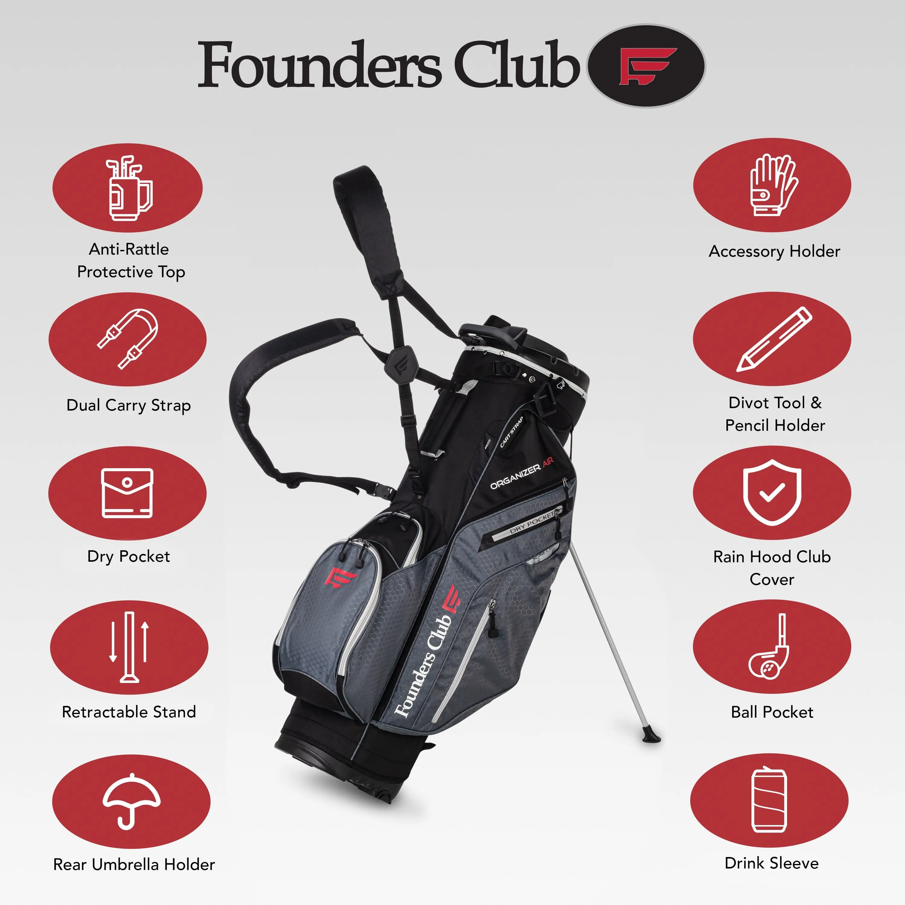 Founders Club 3rd Generation Organizer Men's Golf Stand Bag with 14 Way Organizer Divider Top with Full Length Dividers