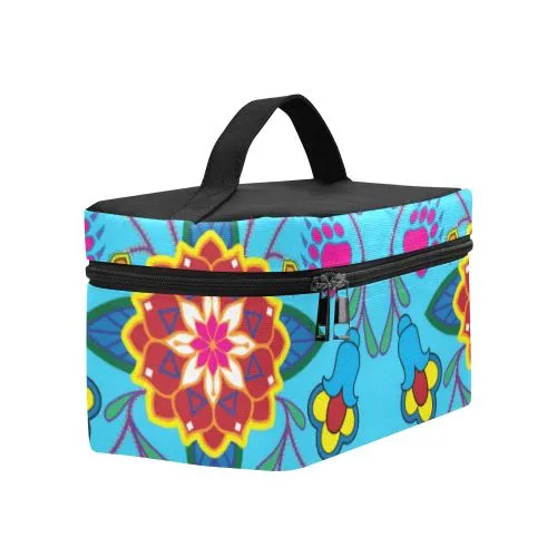 Geometric Floral Winter-Sky Blue Cosmetic Bag/Large