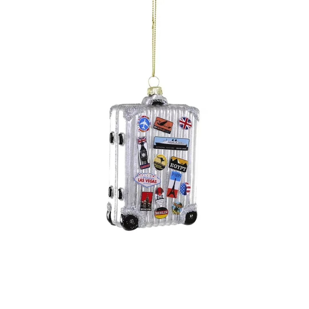 Glass Jetsetter Suitcase Ornament