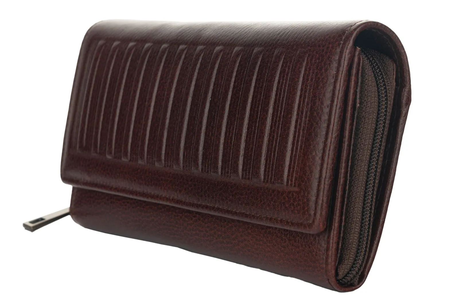 Handcrafted Leather Clutch For Women - Brown 4 Compartment Bag 7.5x4 Inches, Genuine Leather