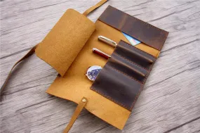 Handcrafted Leather Pencil Case Holder Tool Case Roll