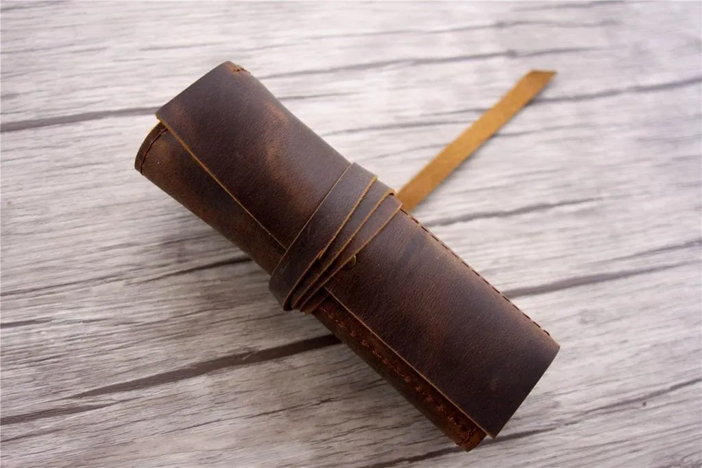 Handcrafted Leather Pencil Case Holder Tool Case Roll