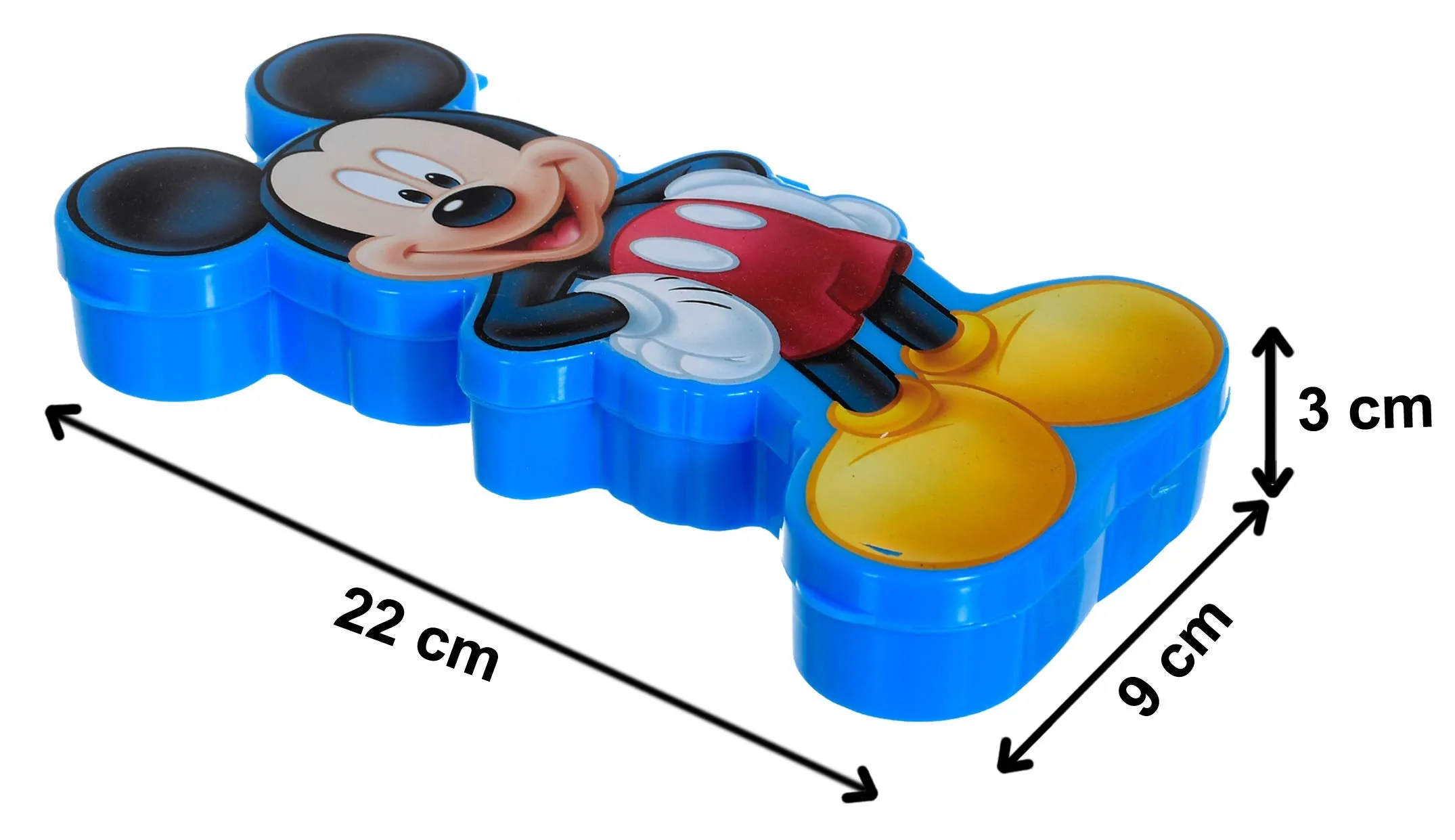 Heart Home Mickey Mouse Design Double Deck Durable Plastic Pencil Box, Small Plastic Pencil Case With Free Stationery (Blue)