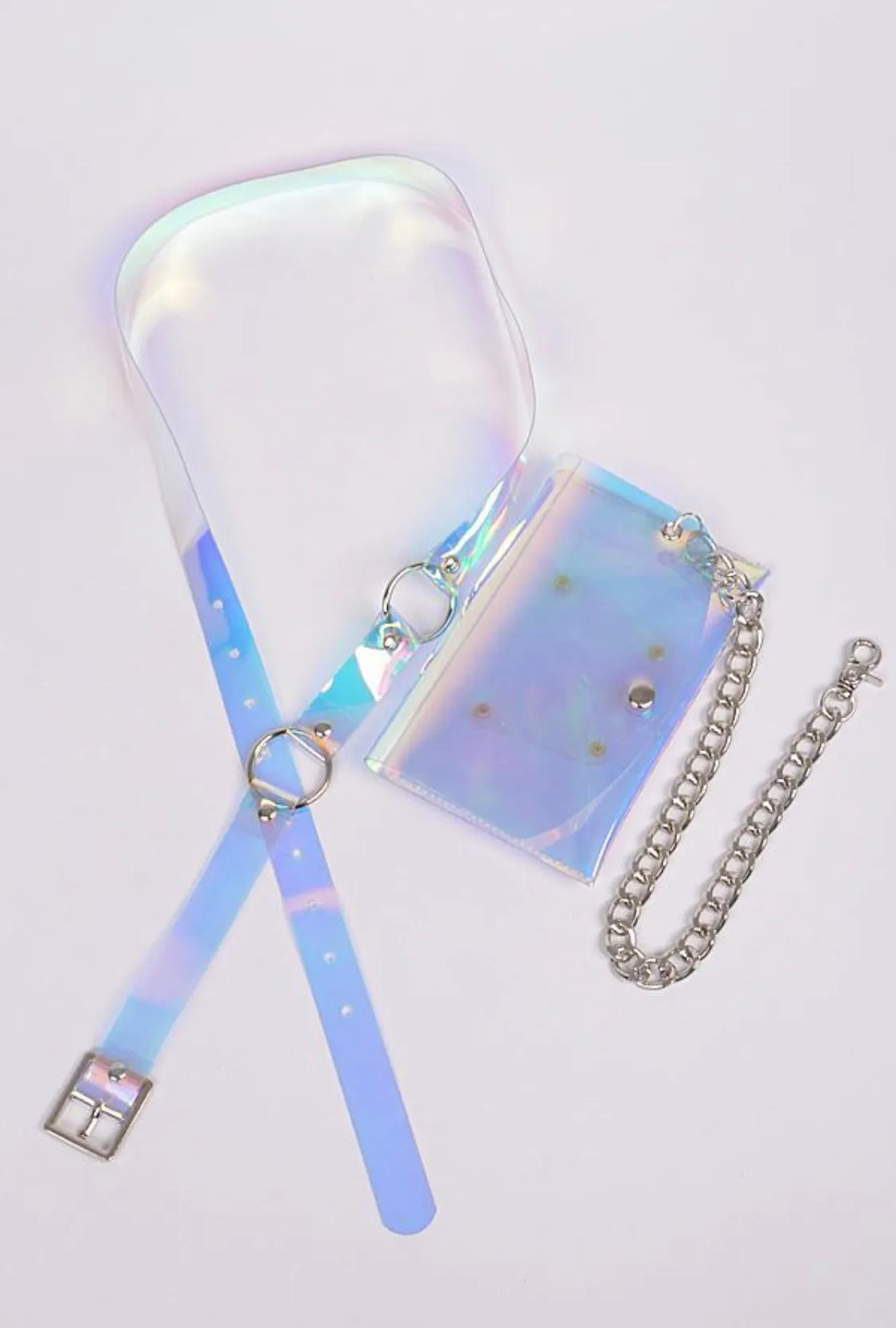 Holographic Fanny Pack w/ Silver Shoulder Chain