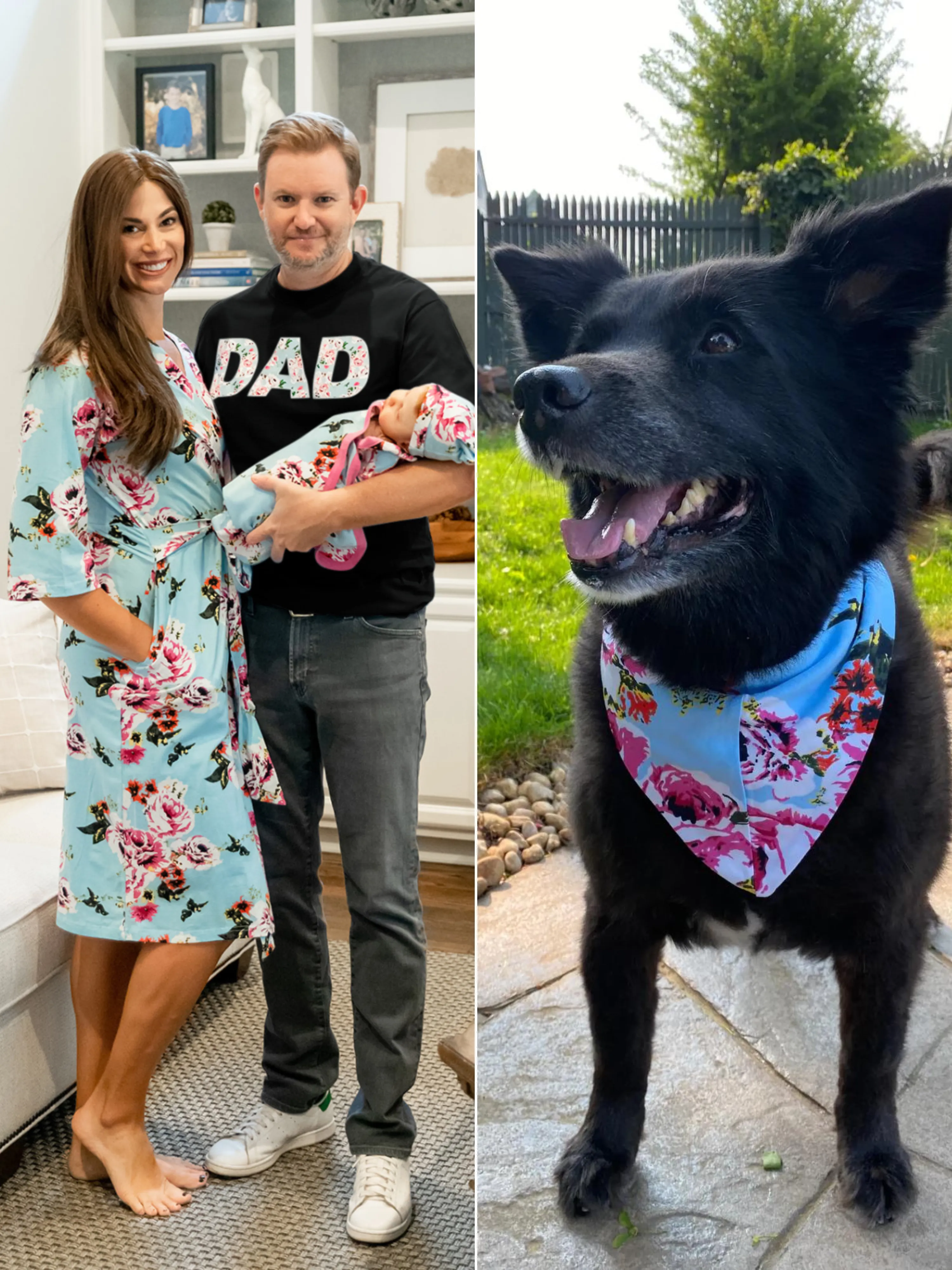 Isla Robe & Swaddle Set & Dad on Black T-Shirt & Dog Bandana