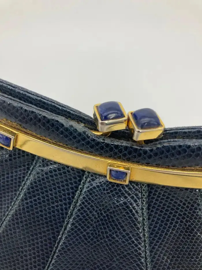 Judith Leiber Navy Lizard Lapis Stone Clutch