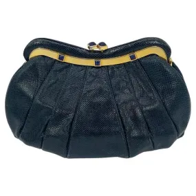 Judith Leiber Navy Lizard Lapis Stone Clutch