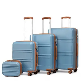 Kono 4-Piece Suitcase Set with Vanity Case - Stylish Grayish Blue & Brown Travel Luggage