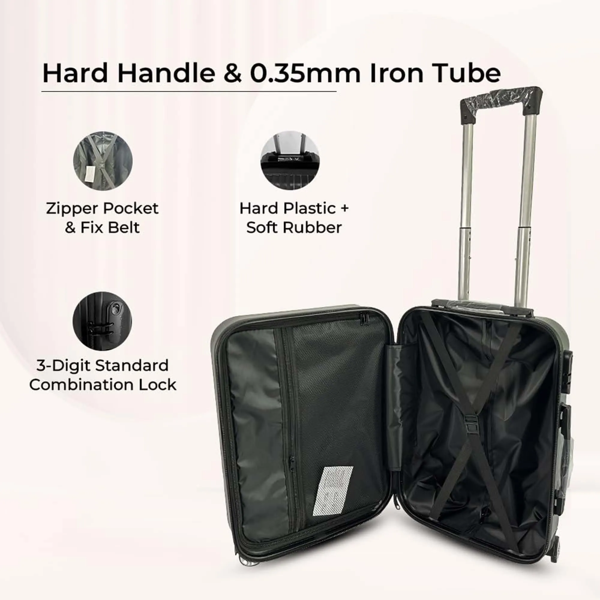 Kuber Industries 20inch Strong & Lightweight Cabin Trolley Bags with 360 Degree Rotating Wheels | Expandable Carry-On Cabin Luggage Suitcase | Bags for Travelling | 600520BLK-Black