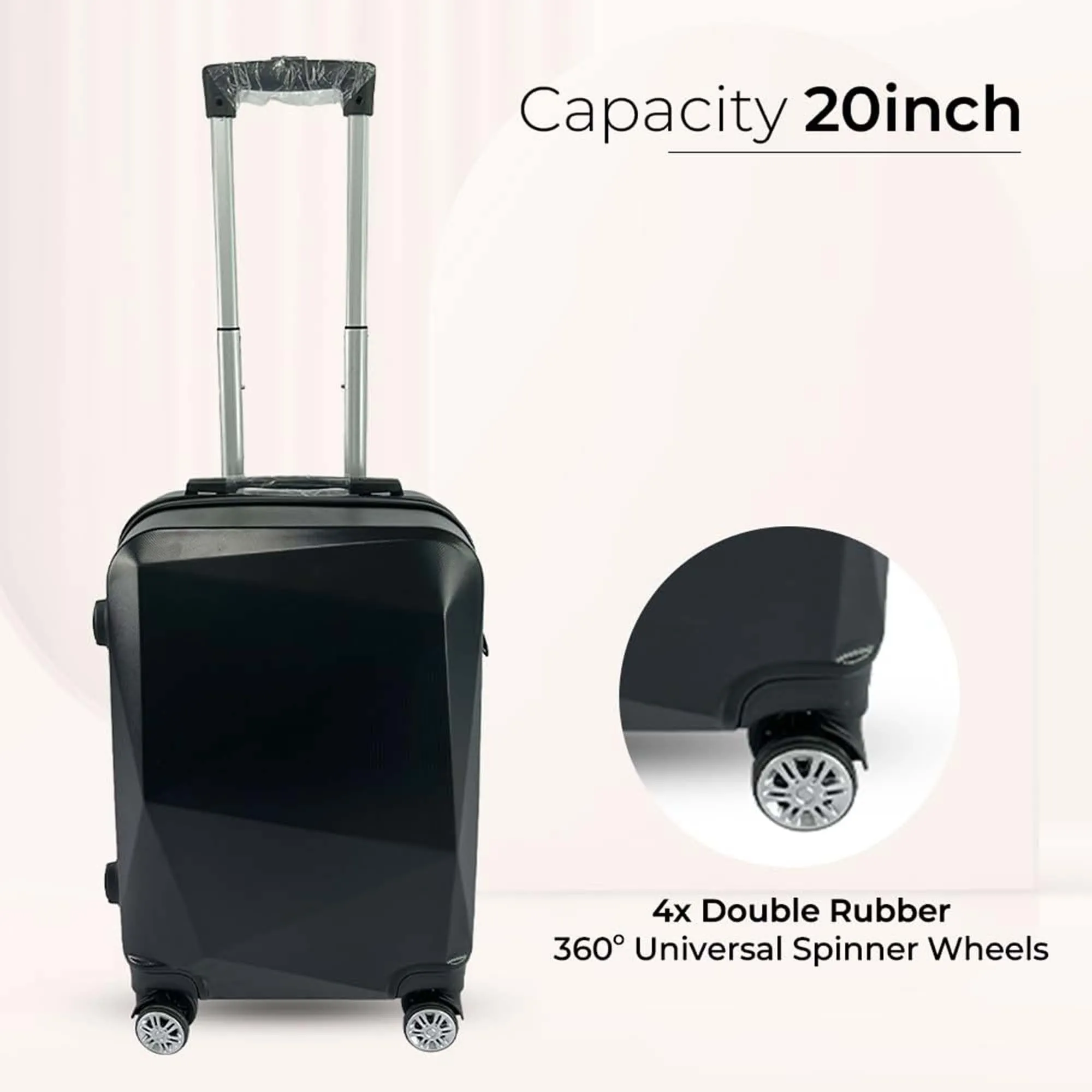 Kuber Industries 20inch Strong & Lightweight Cabin Trolley Bags with 360 Degree Rotating Wheels | Expandable Carry-On Cabin Luggage Suitcase | Bags for Travelling | 600520BLK-Black