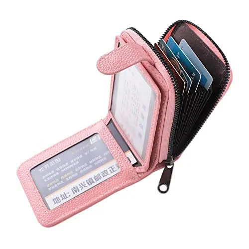 Kuber Industries Card Holder Wallet for Men Women|Debit Credit Card Holder|Wallet for Id, Visiting Card, Buisness Card|RFID Protected|Button & Zipper Closure Wallet|Pink (Pack of 5)