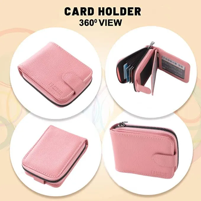 Kuber Industries Card Holder Wallet for Men Women|Debit Credit Card Holder|Wallet for Id, Visiting Card, Buisness Card|RFID Protected|Button & Zipper Closure Wallet|Pink (Pack of 5)