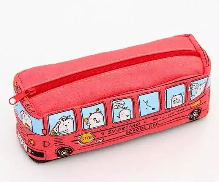 Large Capacity School Bus Pencil Case Canvas Pencil Bag