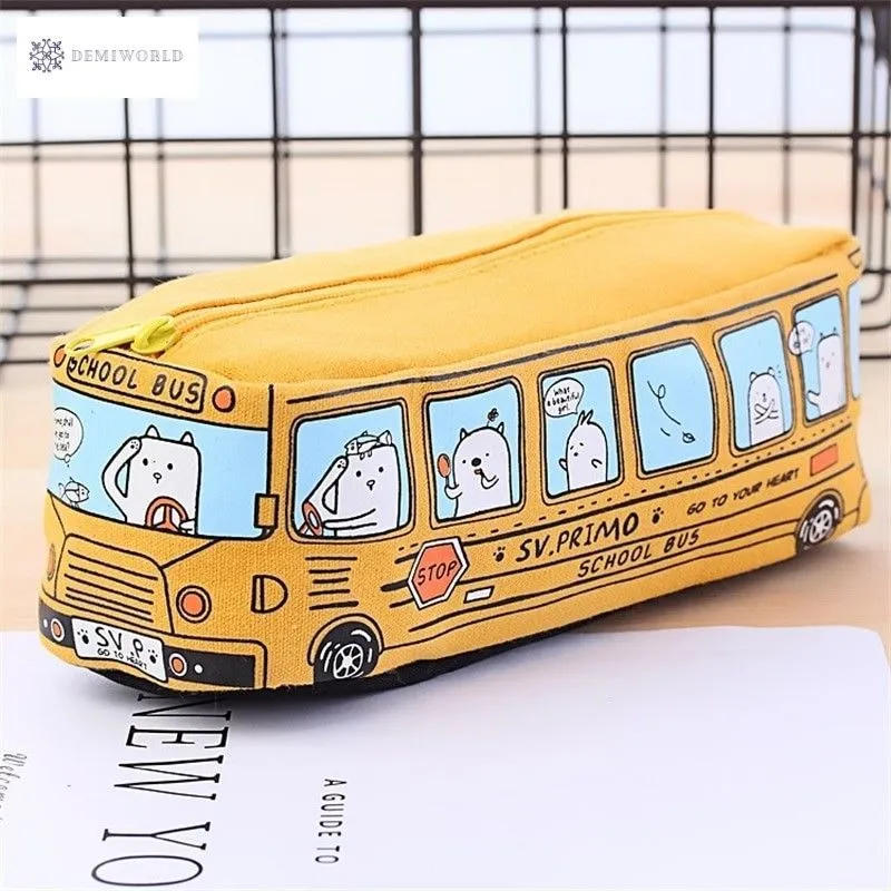 Large Capacity School Bus Pencil Case Canvas Pencil Bag