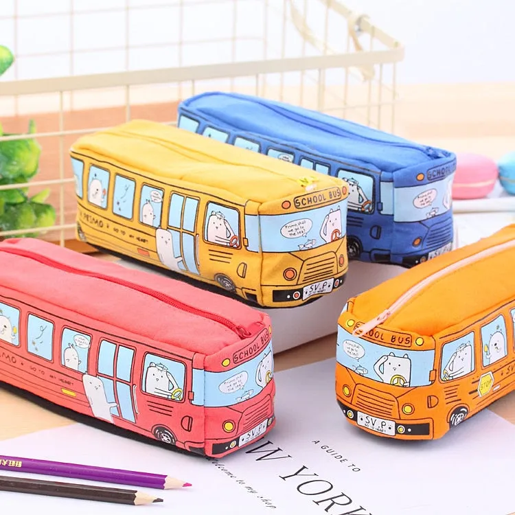 Large Capacity School Bus Pencil Case Canvas Pencil Bag