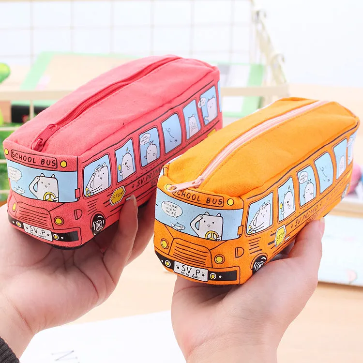 Large Capacity School Bus Pencil Case Canvas Pencil Bag