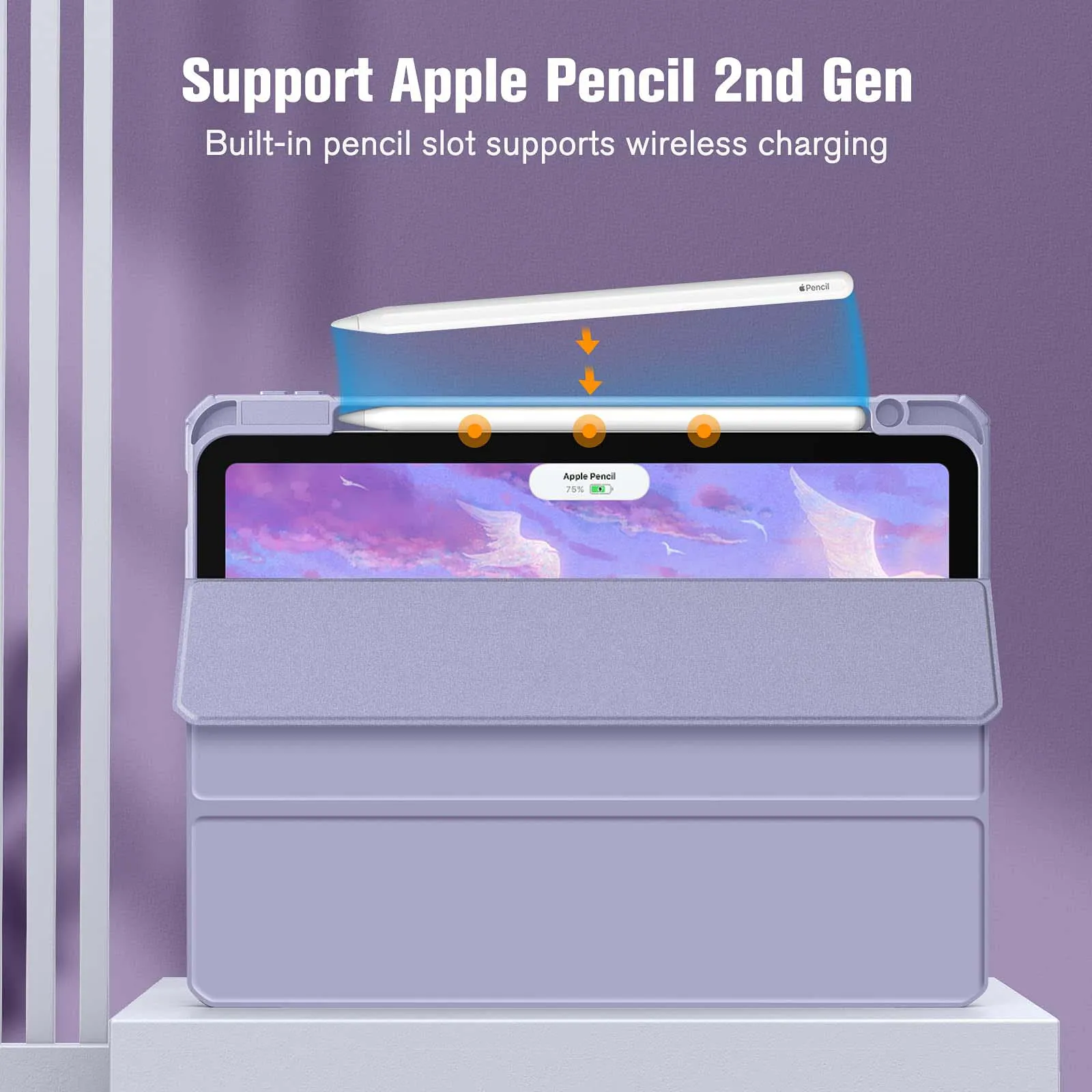 Lavender 10.9" iPad 10th Gen Case 2022, Pencil Holder, Auto Sleep