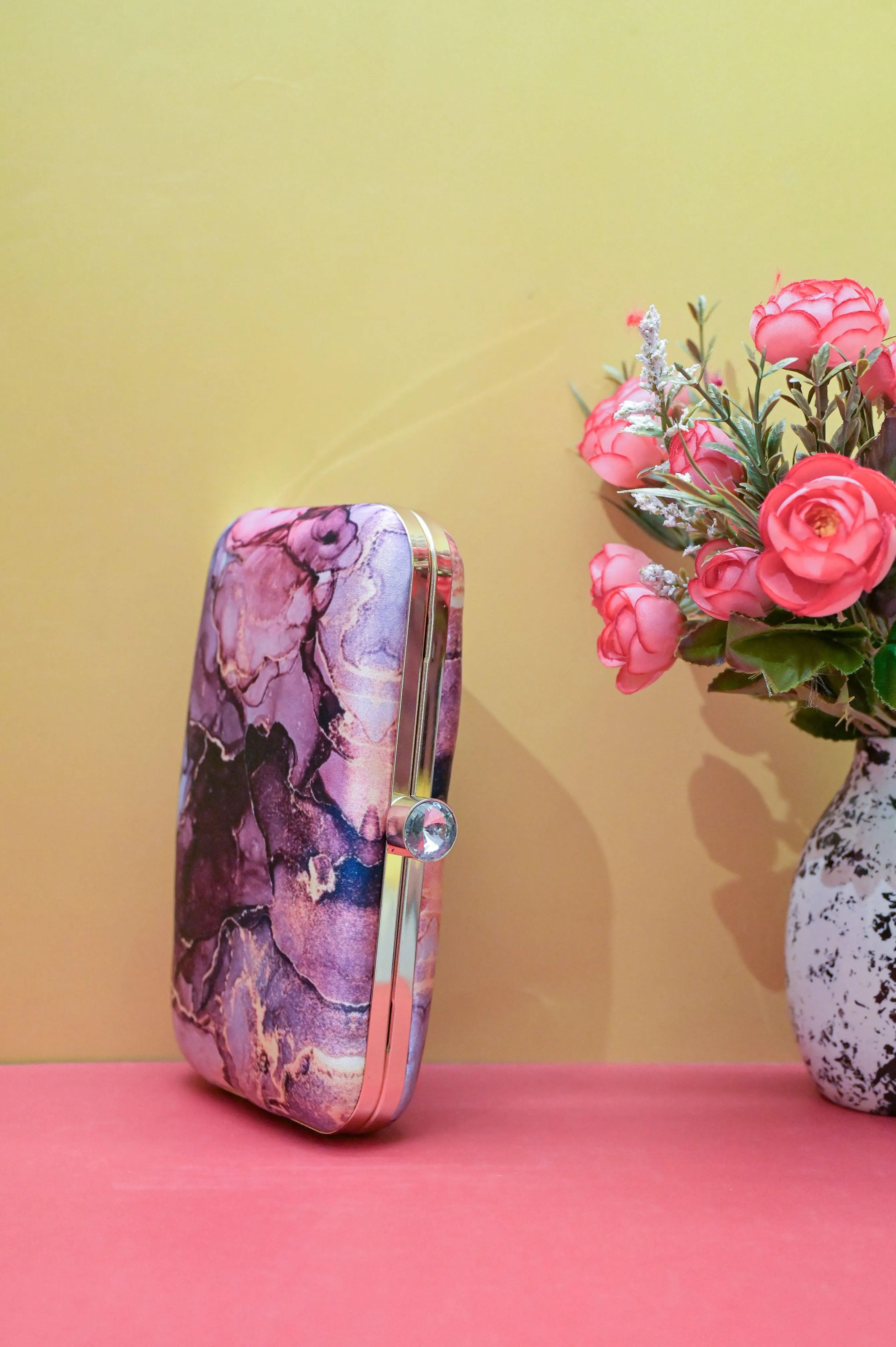 Lavender Pink Color Designer Clutch Bag with Digital Print