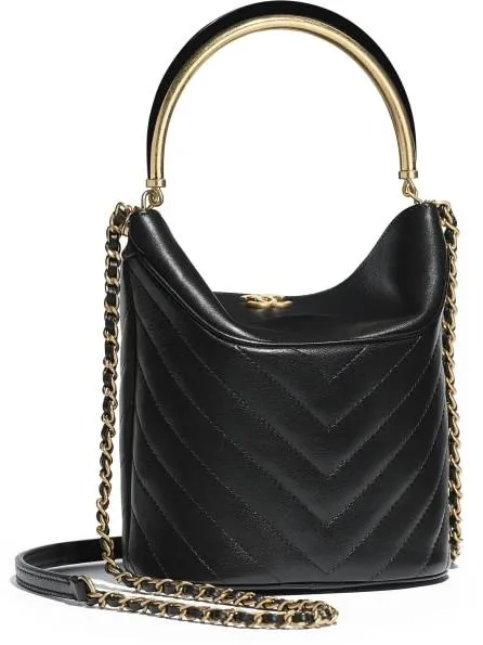 Leather and Chain Strap Bucket Bag