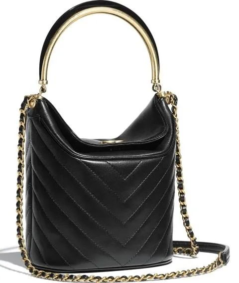 Leather and Chain Strap Bucket Bag