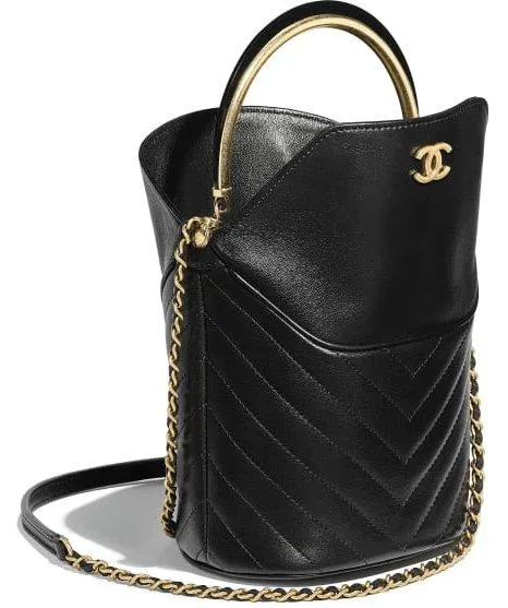 Leather and Chain Strap Bucket Bag