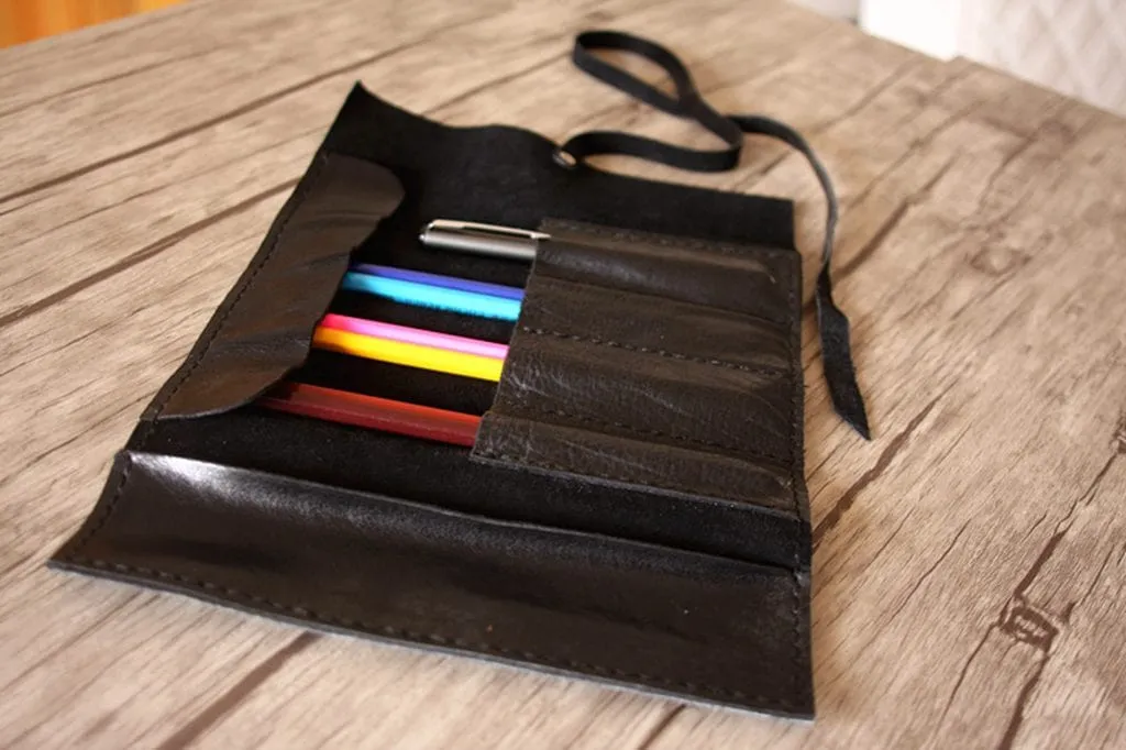 Leather Pencil Roll Case Pouch