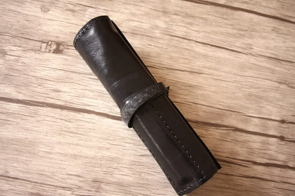 Leather Pencil Roll Case Pouch