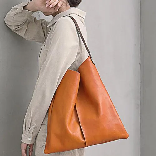 Leather Vertical Tote Bucket Bag Purse