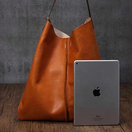 Leather Vertical Tote Bucket Bag Purse