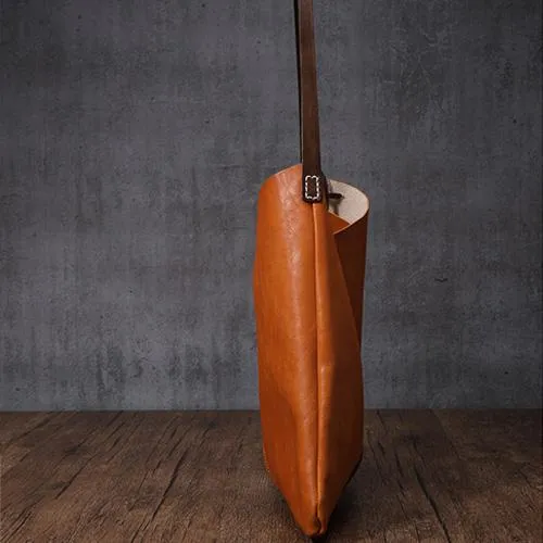 Leather Vertical Tote Bucket Bag Purse