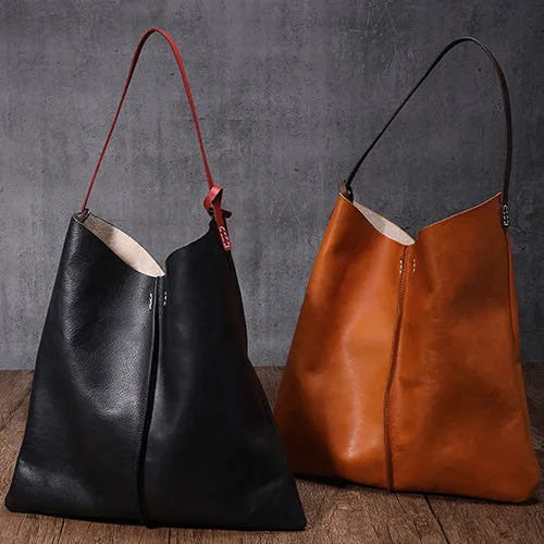 Leather Vertical Tote Bucket Bag Purse