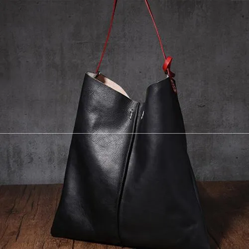 Leather Vertical Tote Bucket Bag Purse