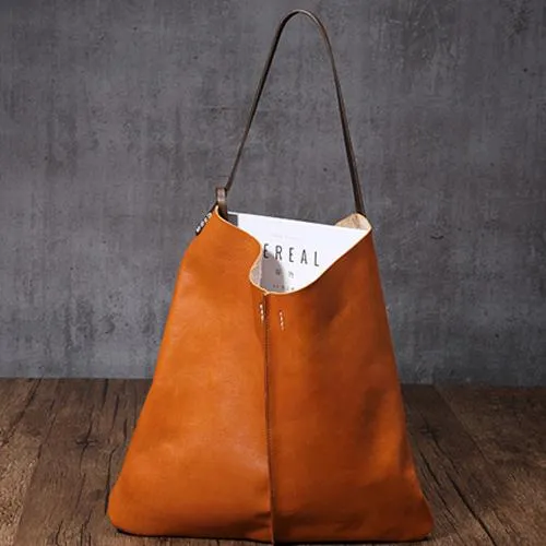 Leather Vertical Tote Bucket Bag Purse