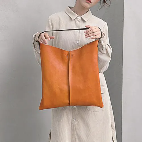 Leather Vertical Tote Bucket Bag Purse