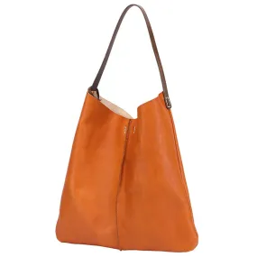 Leather Vertical Tote Bucket Bag Purse