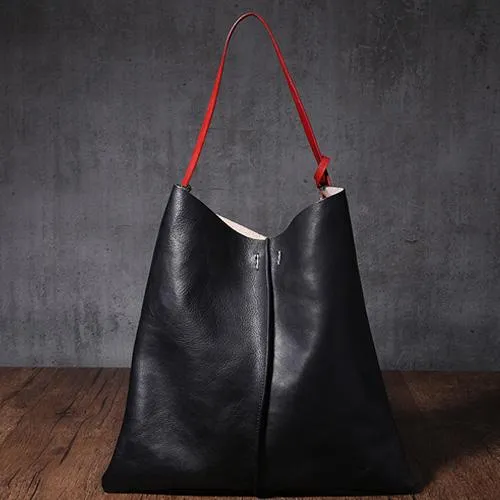 Leather Vertical Tote Bucket Bag Purse