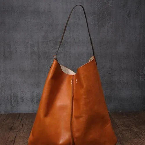 Leather Vertical Tote Bucket Bag Purse